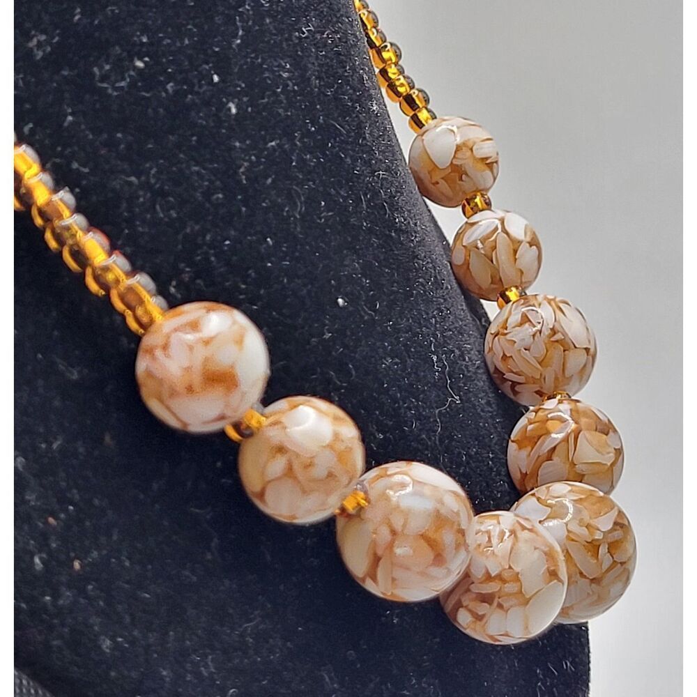 Lovely Handmade Gold and Brown Graduated Bead Necklace 19in